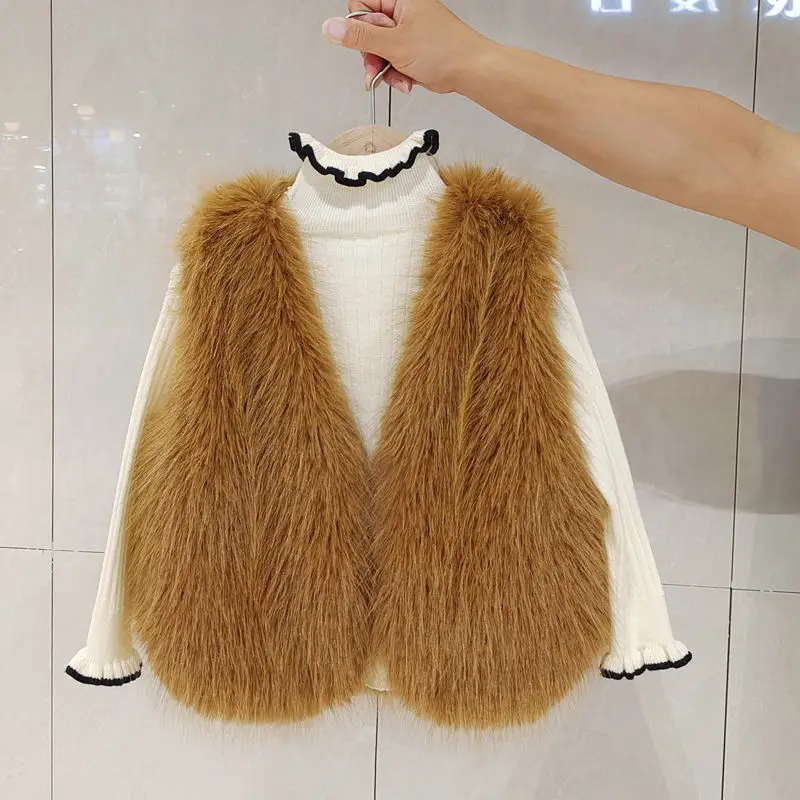 

Kids Girls Faux Fur Vest Coats Winter Warm Waistcoat Sleeveless Children Fur Jacket Baby Girls Outwear Clothes Waistwear Q6