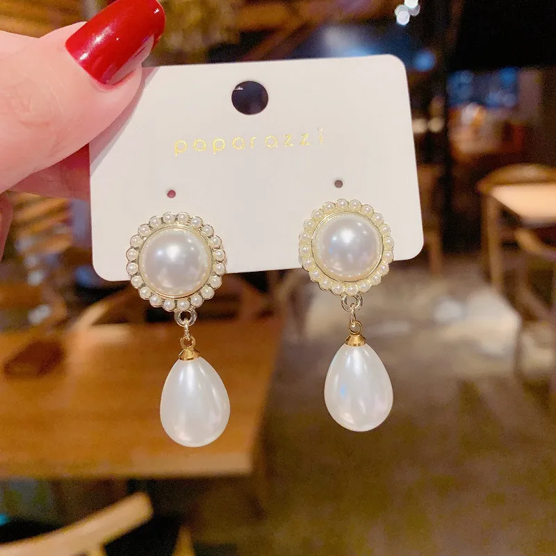 

Korean Chic Simple Casual White Simulated Pearl Beads Water Drop Dangle Earrings Jewelry