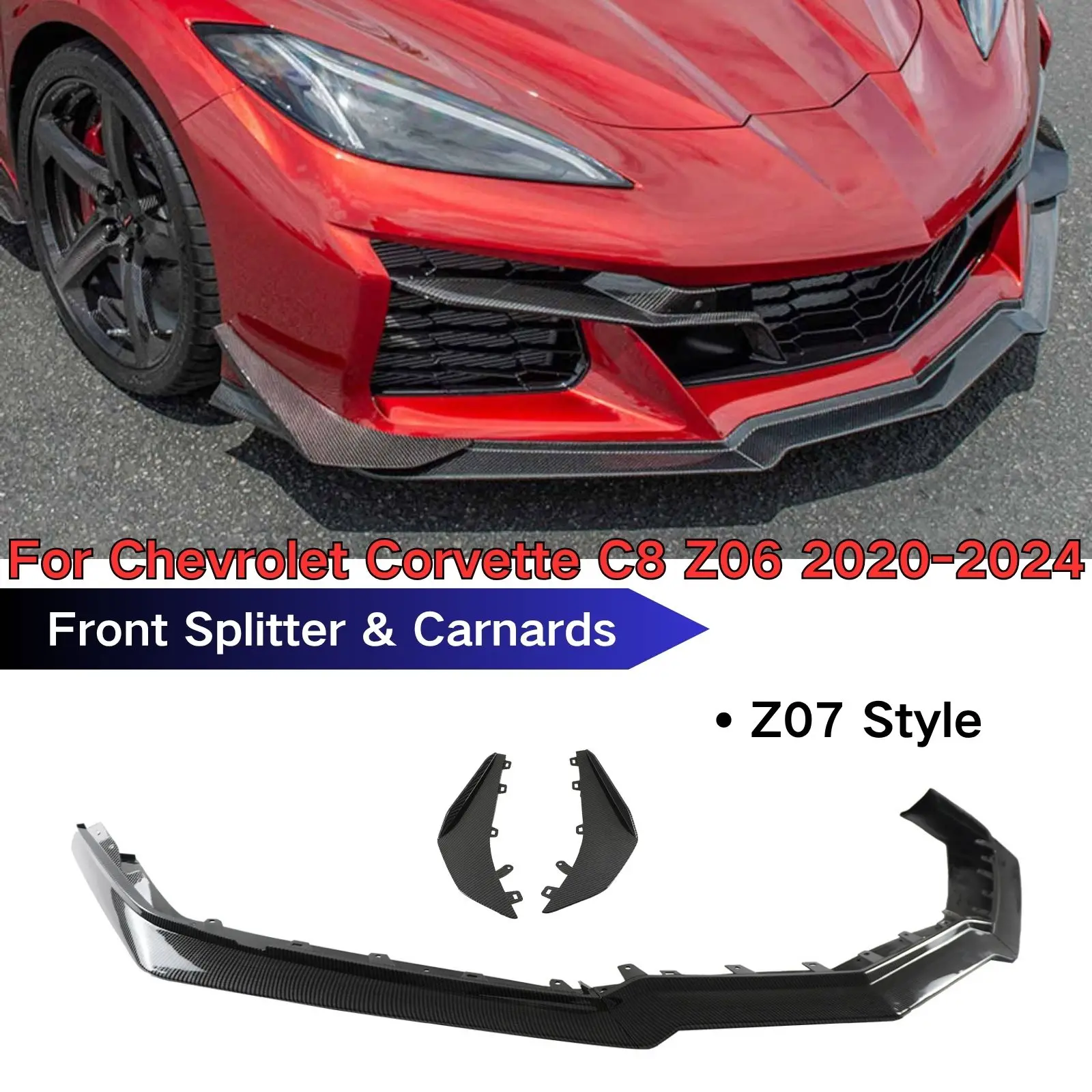 

Передний бампер для губ и карточек для Chevrolet Corvette C8 Z06 2020-2024, карбоновый принт Z07, автомобильные аксессуары, АБС-пластик