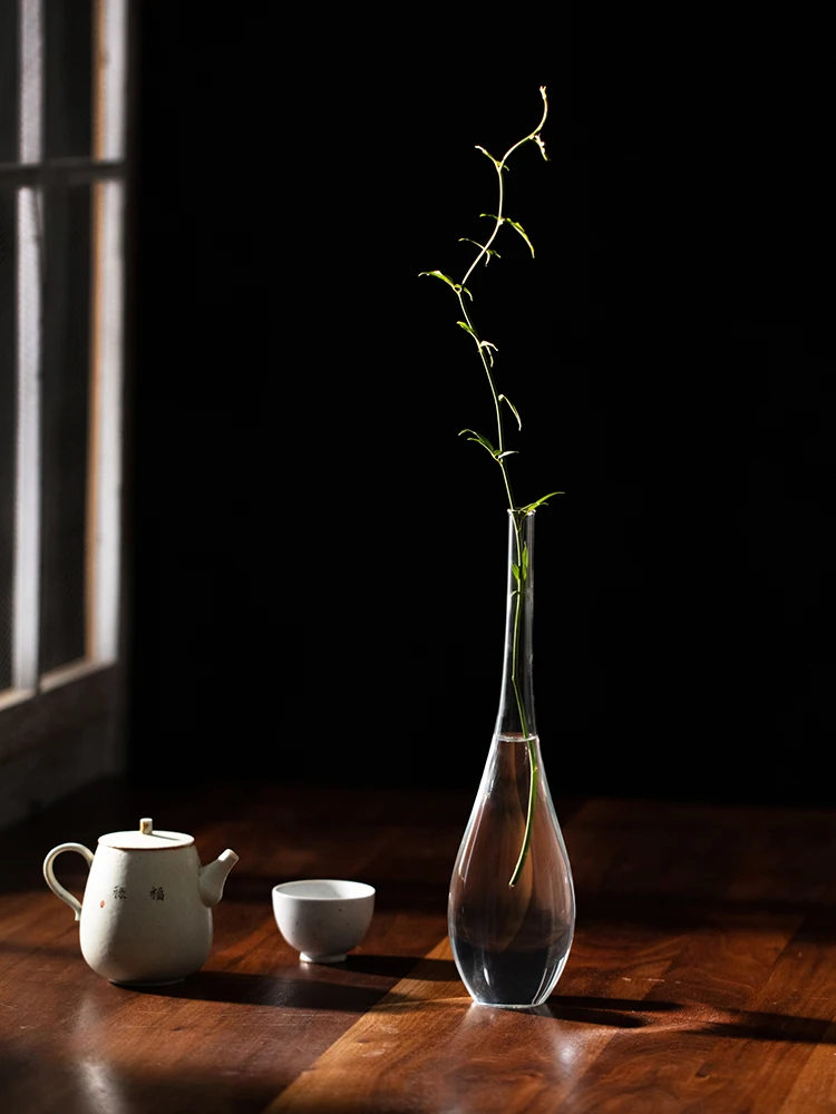 

Chinese Style Mini Mouth Glass Vase Decoration Home Hydroponic Transparent Flower Vase Arrangement Tea Room Table Ornaments