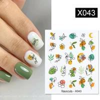 black lines flower leaves water decals stickers floral face marble pattern slider for nails summer nail art decoration