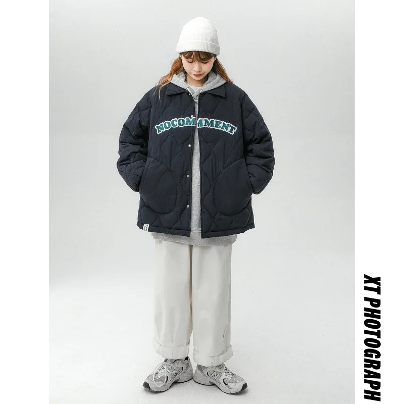 2022 Korean Fashion Cotton Jacket Women Winter Harajuku Letter Embroidery Coat Student Causal Hooded Pocket Outwear Tops