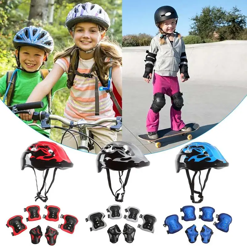 

Набор для защиты скейта с шлемом 7 шт. регулируемый велосипедный шлем наколенники налокотники для детей скейтборд ролики Велоспорт Катание на коньках