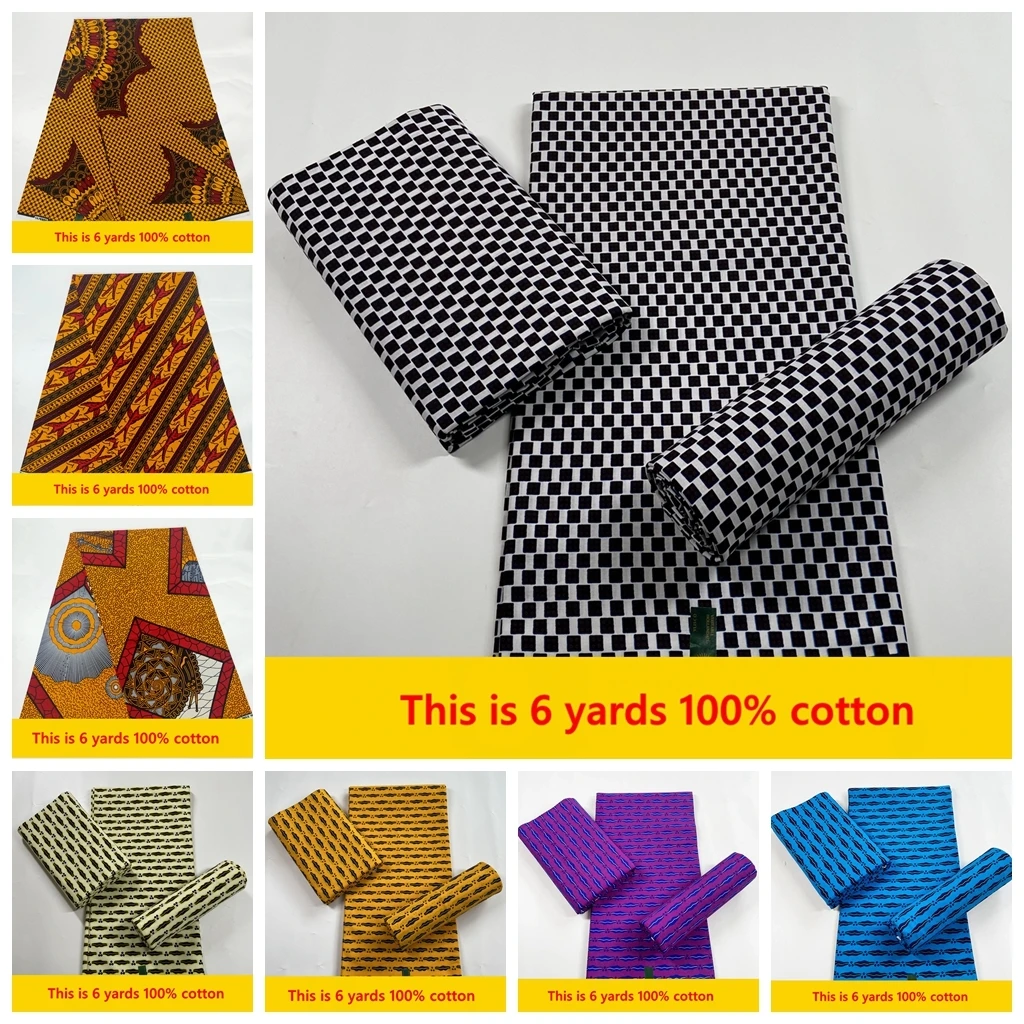 

Ткань из Анкары, Африканский настоящий восковой принт, 100% хлопок, швейный материал для платья, 2022, Высококачественная восковая ткань, Африканский хлопок, 6 ярдов