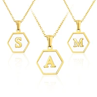 gd stainless steel hexagon white shell letter pendant necklace 18k gold plated initial 26 alphabet necklace for women jewelry