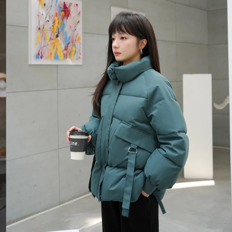 Winter Korean Female Short Cotton Coats Fashion Stand Collar Padded Jacket Women Thick Puffer Parkas Causal Oversize Outwear