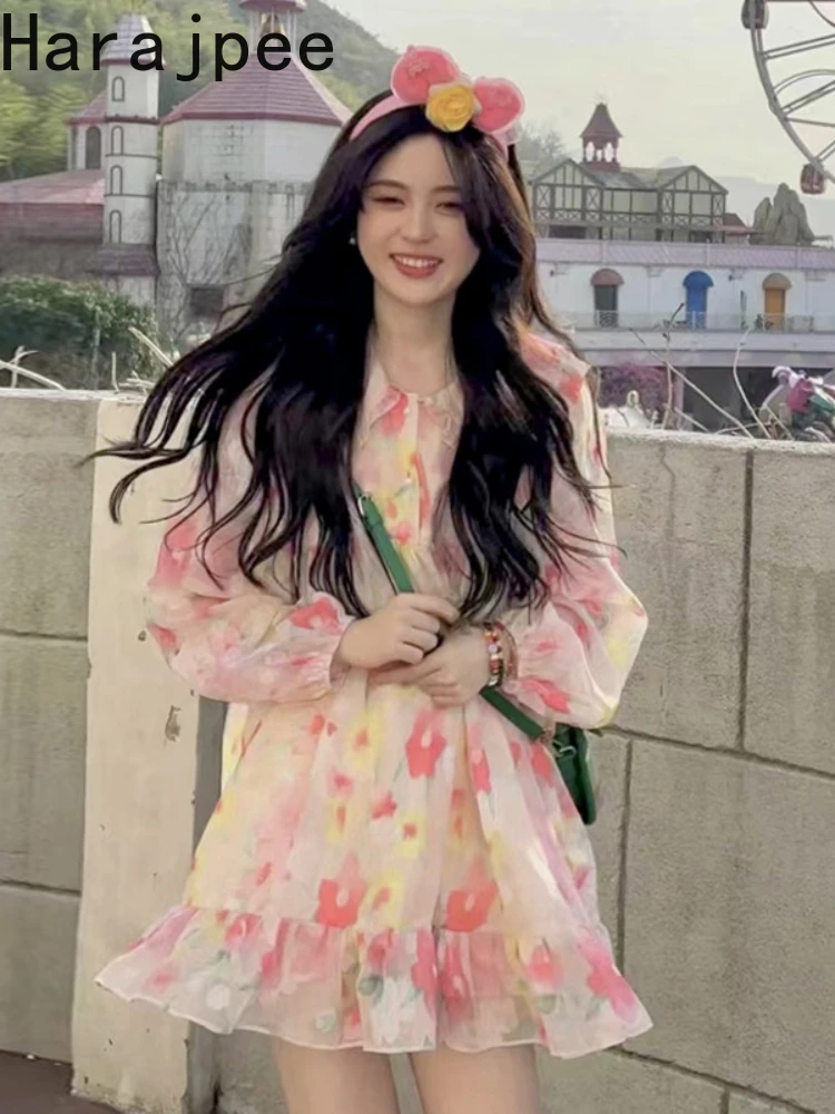 

Платье с длинным рукавом и принтом в виде кукольного воротника