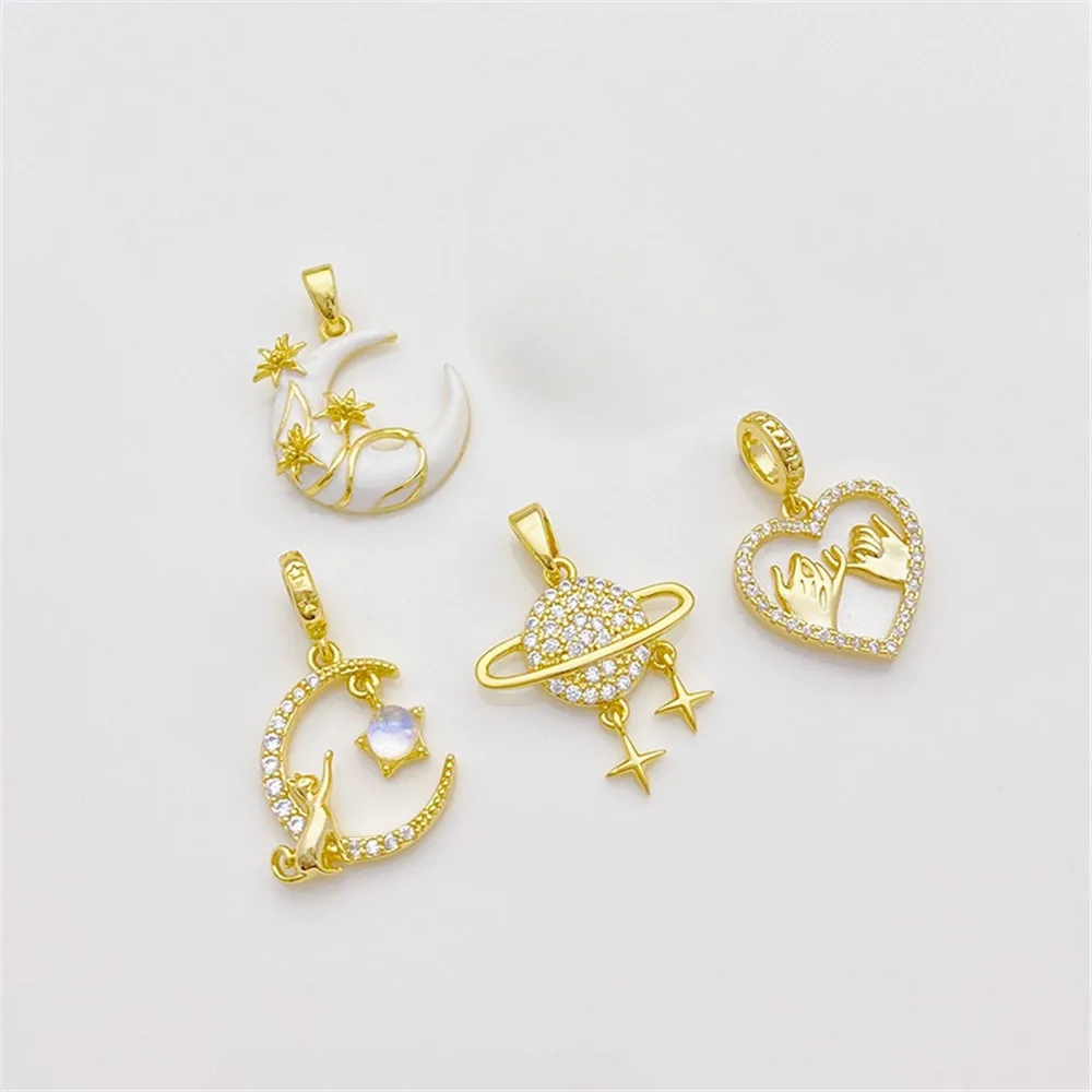 Кулон в виде Луны и цветка с инкрустацией из 18-каратного золота цирконом ожерелье