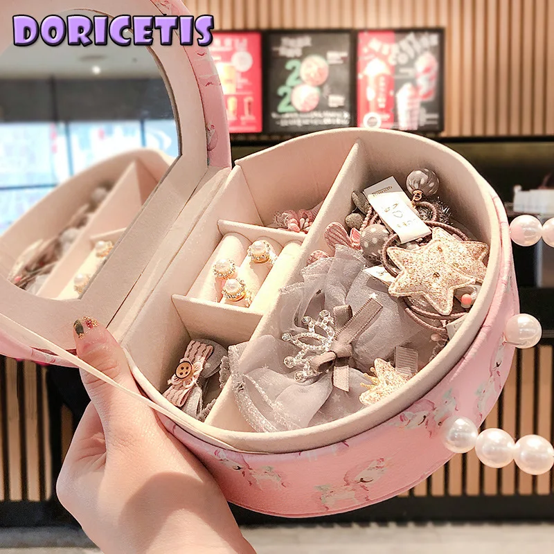 

Детский головной убор с зеркалом в виде заколки для волос с милым рисунком единорога сумка для хранения подарочная коробка Набор детских ак...