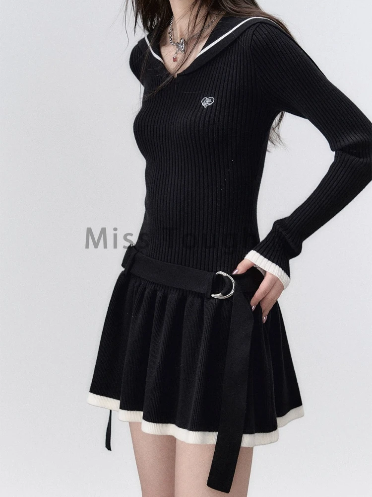 Осеннее трикотажное платье в стиле преппи ретро женское однотонное винтажное