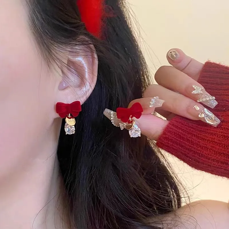 Красные серьги-бабочки для женщин и девочек серьги-гвоздики с каплями воды