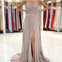 chiffon a line prom dress lace appliques sweetheart long wedding party gowns plus size high slit elegant formal evening dresses