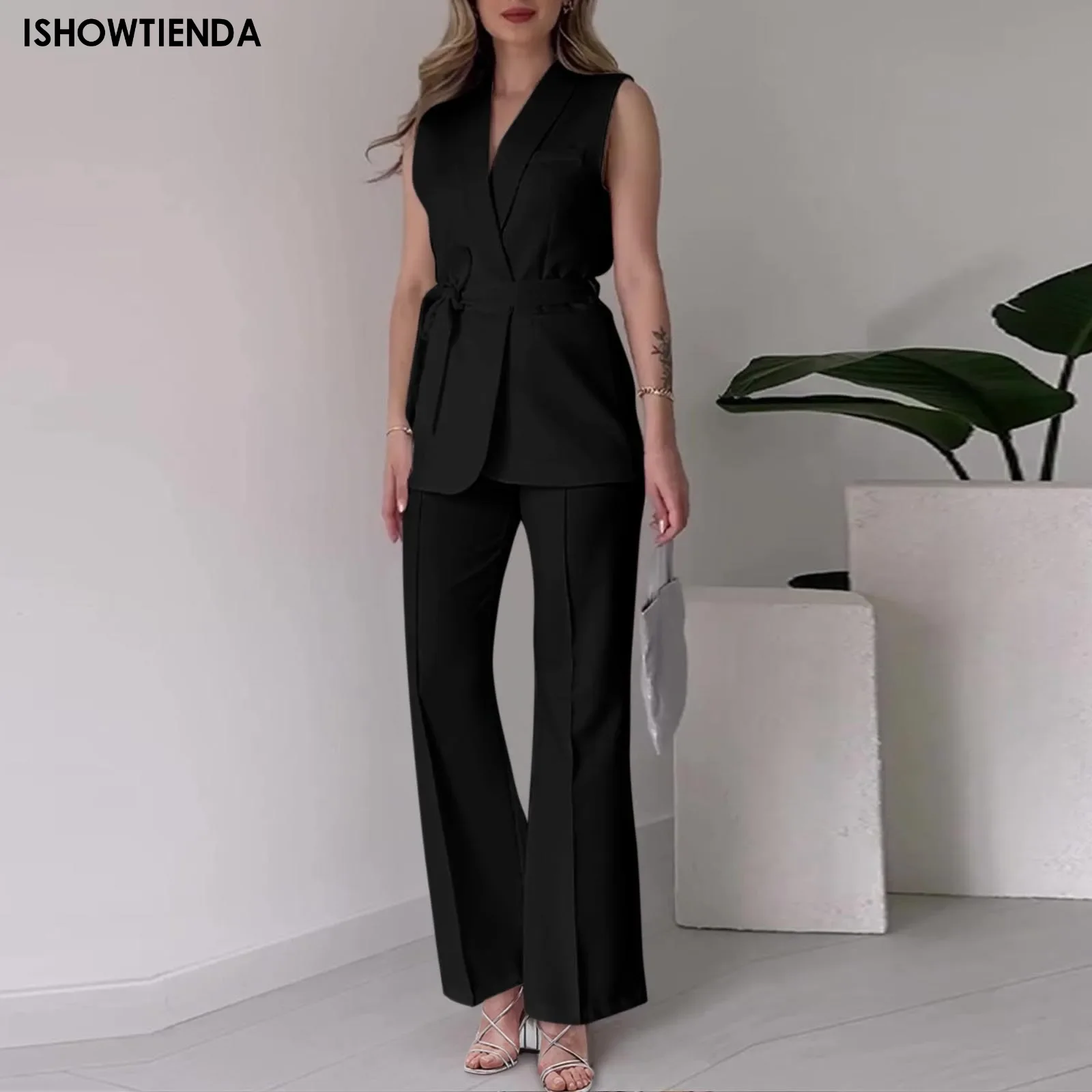 Женский костюм куртка жилет элегантный женский мешковатый комплект брюк обычный