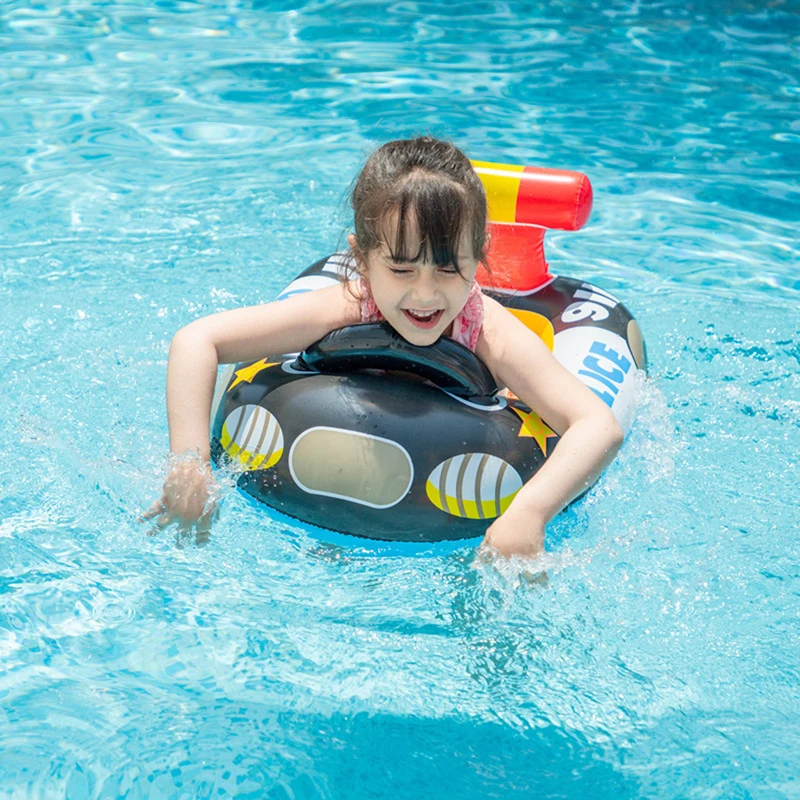 Baby Inflatable Swimming Pool Ring Sitting Floating Children Cartoon Police Car with Seat Lifebuoy |