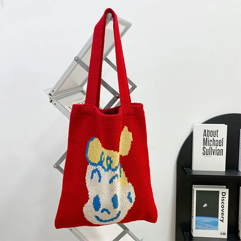 

Shopping Bag Travel Bag Women's Handbag 2023 Bags Knitted Woolen Shoulder Bag Female Student Retro Leisure Love Knitted Bag