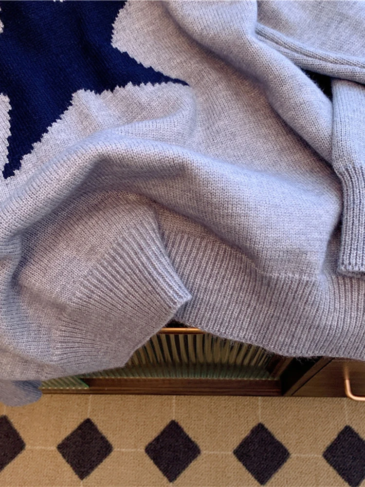 Женский серый пуловер со звездами свитер в стиле Харадзюку корейский