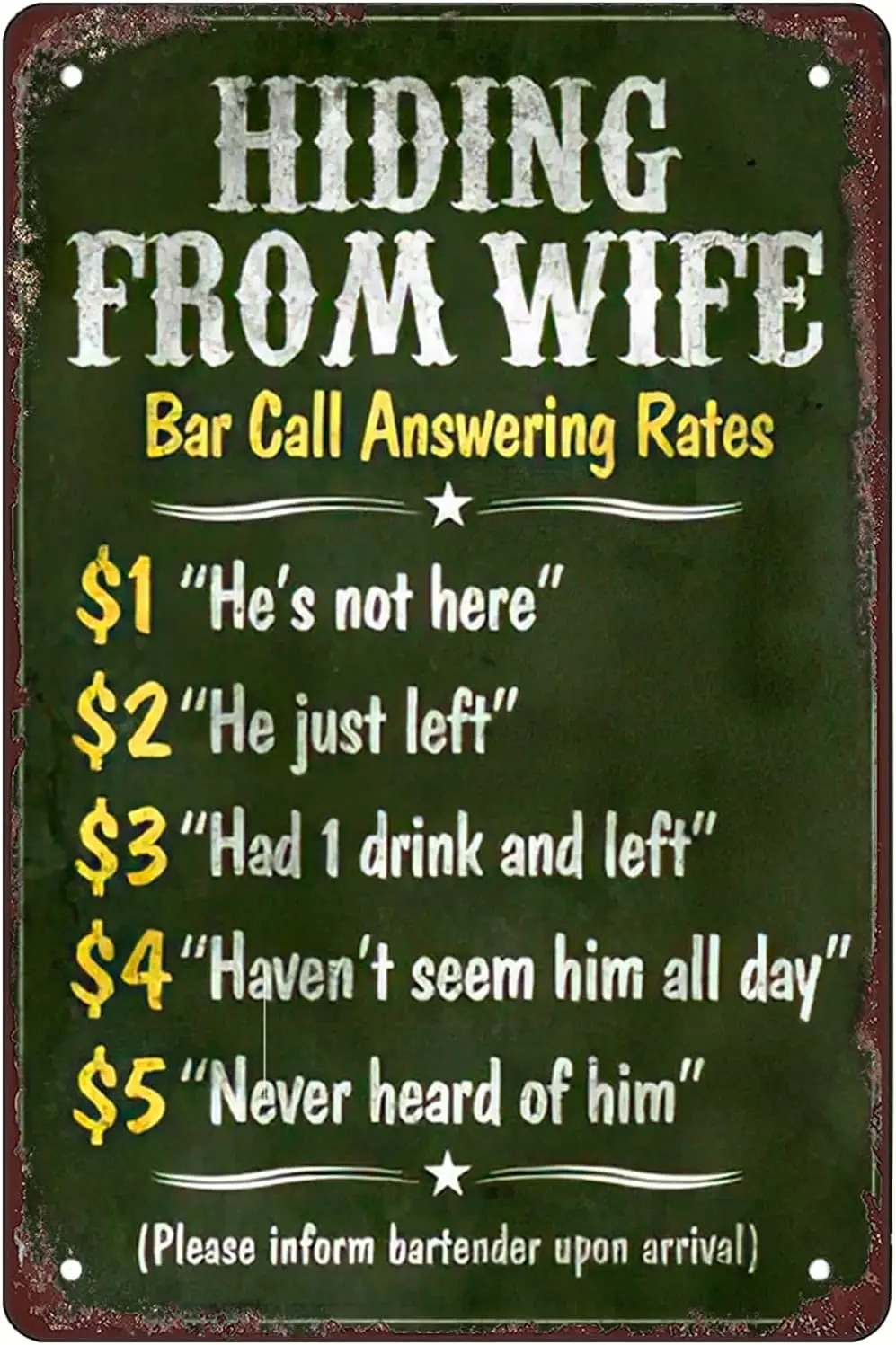 Забавный лист Metl Sgn в стиле ретро Sgns Tn Hdng From Wfe Br Outdoor Home Wll Decorton Sze: 8 X 12