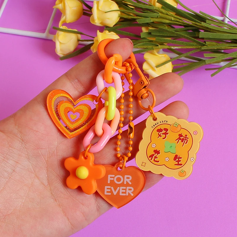 

1PC Acrylic Cute Flowers Key Chain Love Pendant Key Ring Car Backpack Charms Decoration Bag Accessories