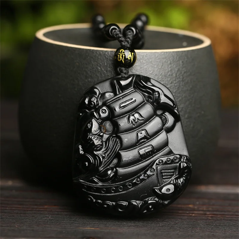 

Natural Obsidian Sailing Pendant Necklace Men Women Smooth Sailing Feng Shui Charms Sailboat Pendants Lucky Amulet Gifts