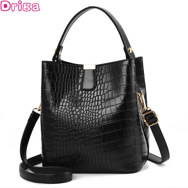 

Retro Alligator Bucket Bags Women Crocodile Pattern Handbag Capacity Casual Crocodile Shoulder Messenger Bags Ladies PU Purse