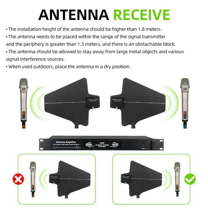 UHF 470-1000Mhz Signal Amplification System Antenna Distribution for Wireless Microphone Reception Extension Enhancement