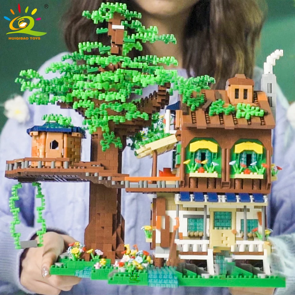 HUIQIBAO Elves Green Tree House Мини Строительные блоки MOC микро Кирпичи игрушки для детей