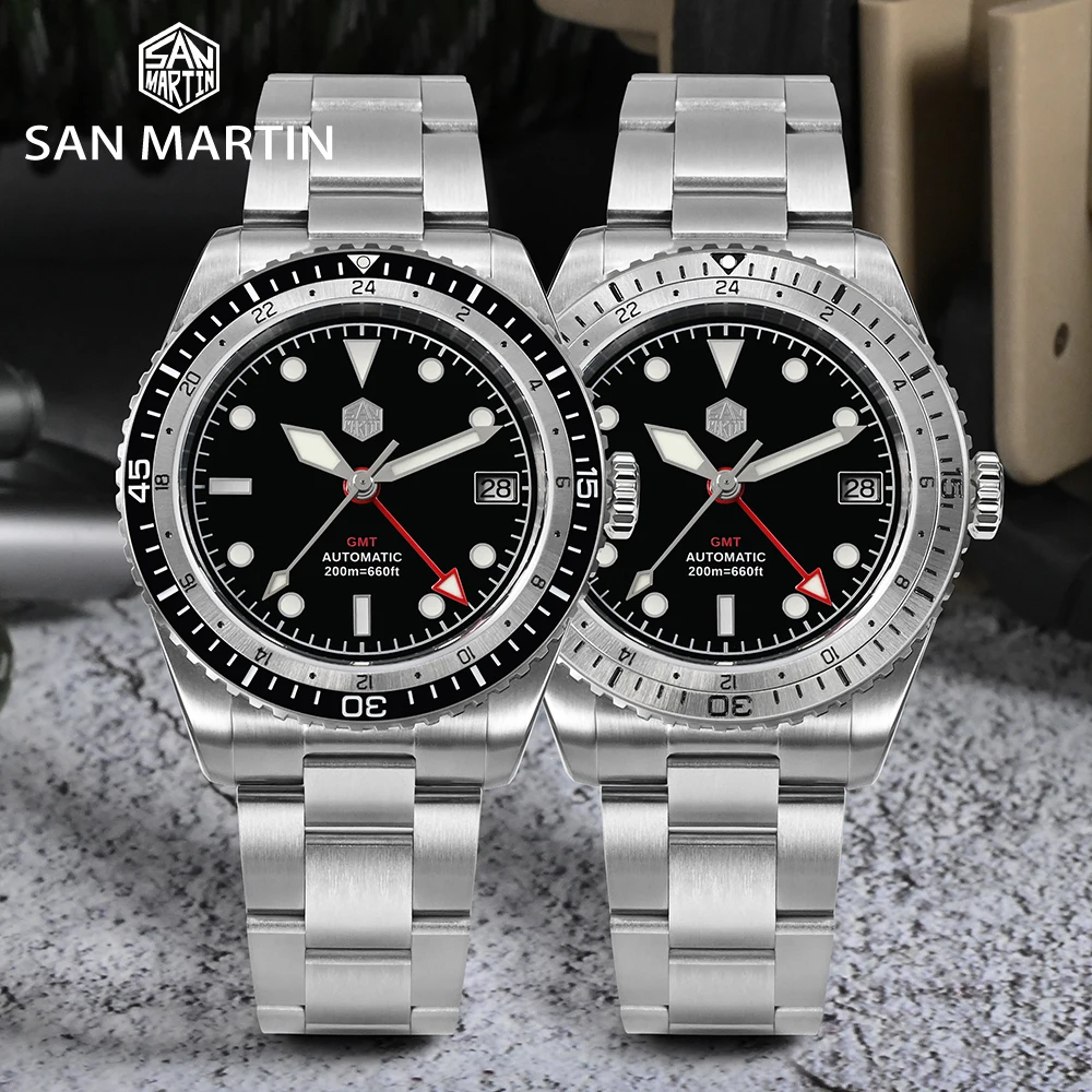 

San Martin SN112G GMT NH34 Automatic Bidirectional Bezel Sapphire Luminous Date 200m Diving Watch Business Luxury Wristwatch