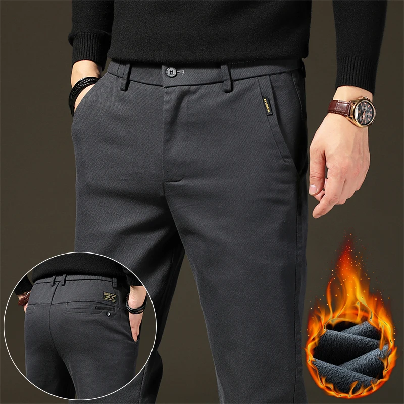 Флисовые теплые деловые повседневные брюки мужские эластичные прямые мягкие