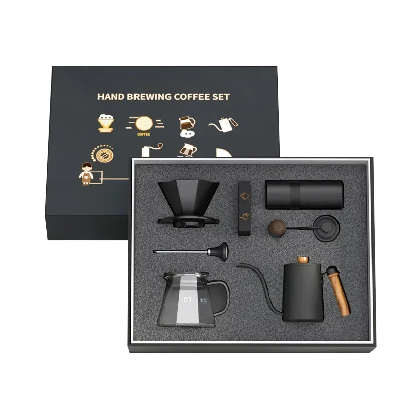 

Hand bean Grinder set Hand pot seven-piece coffee gift box Hand coffee grinder set gift box