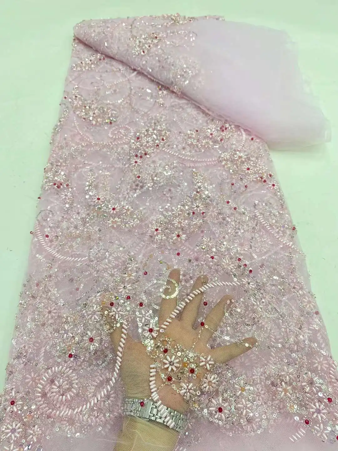 Африканская кружевная ткань 2024 блесток вышивка бисером нигерийская Свадебная