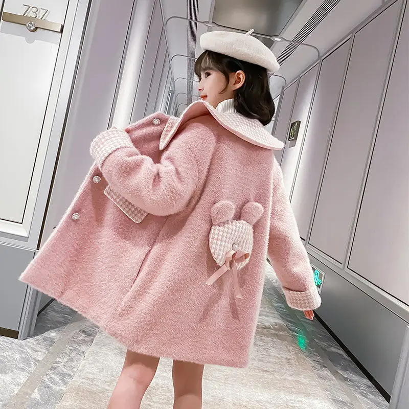 

2022 New Korean Girls Coat Fashion Solid Wool Coat For Girls Kids Outerwear Autumn Thick Winter Clothes For Girls 6 8 10 12 Year