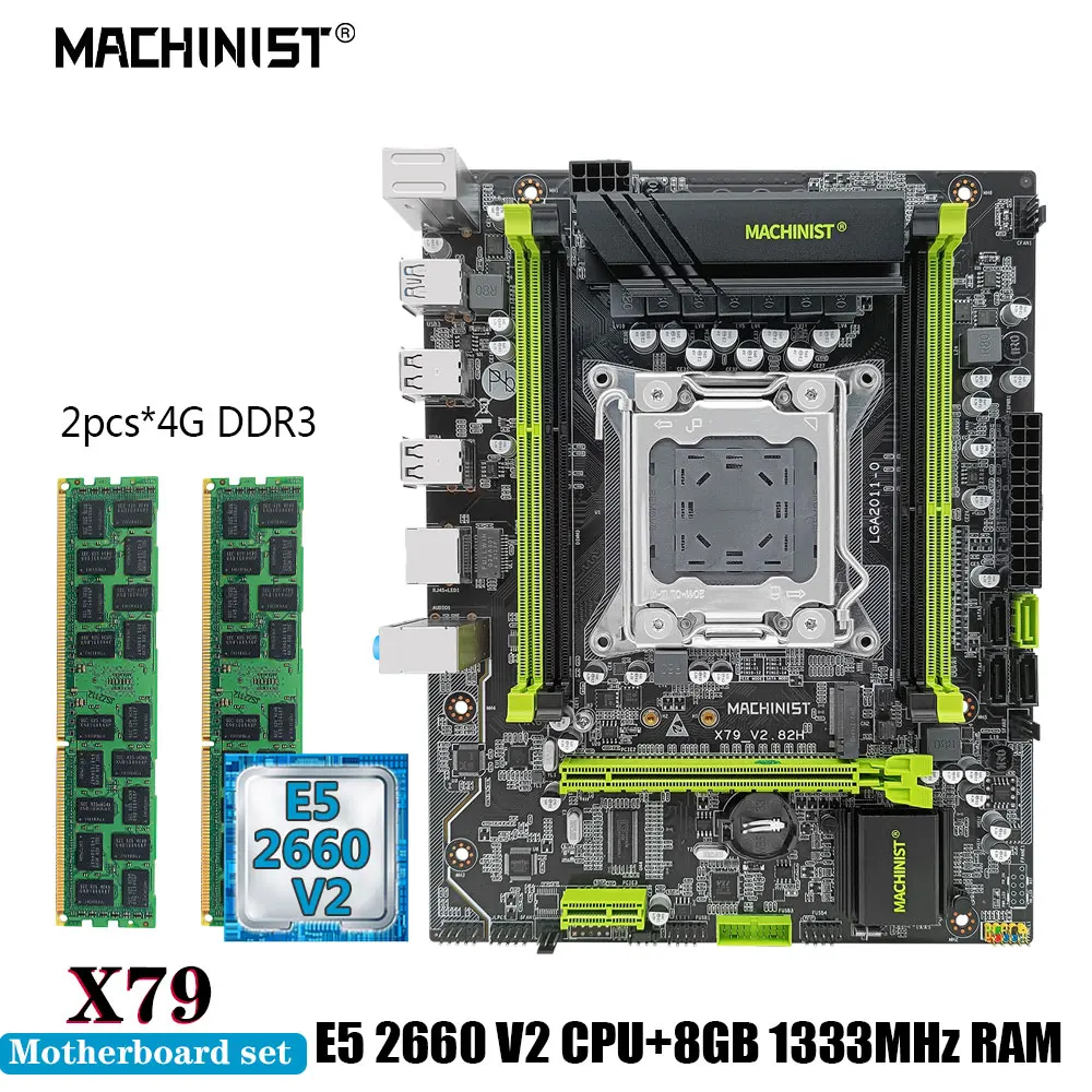 

MACHINIST X79 материнская плата Combo LGA 2011 Xeon E5 2660 V2 CPU Kit DDR3 ОЗУ 2*4G = 8 Гб 1333 МГц память NVME SATA M.2 четыре канала