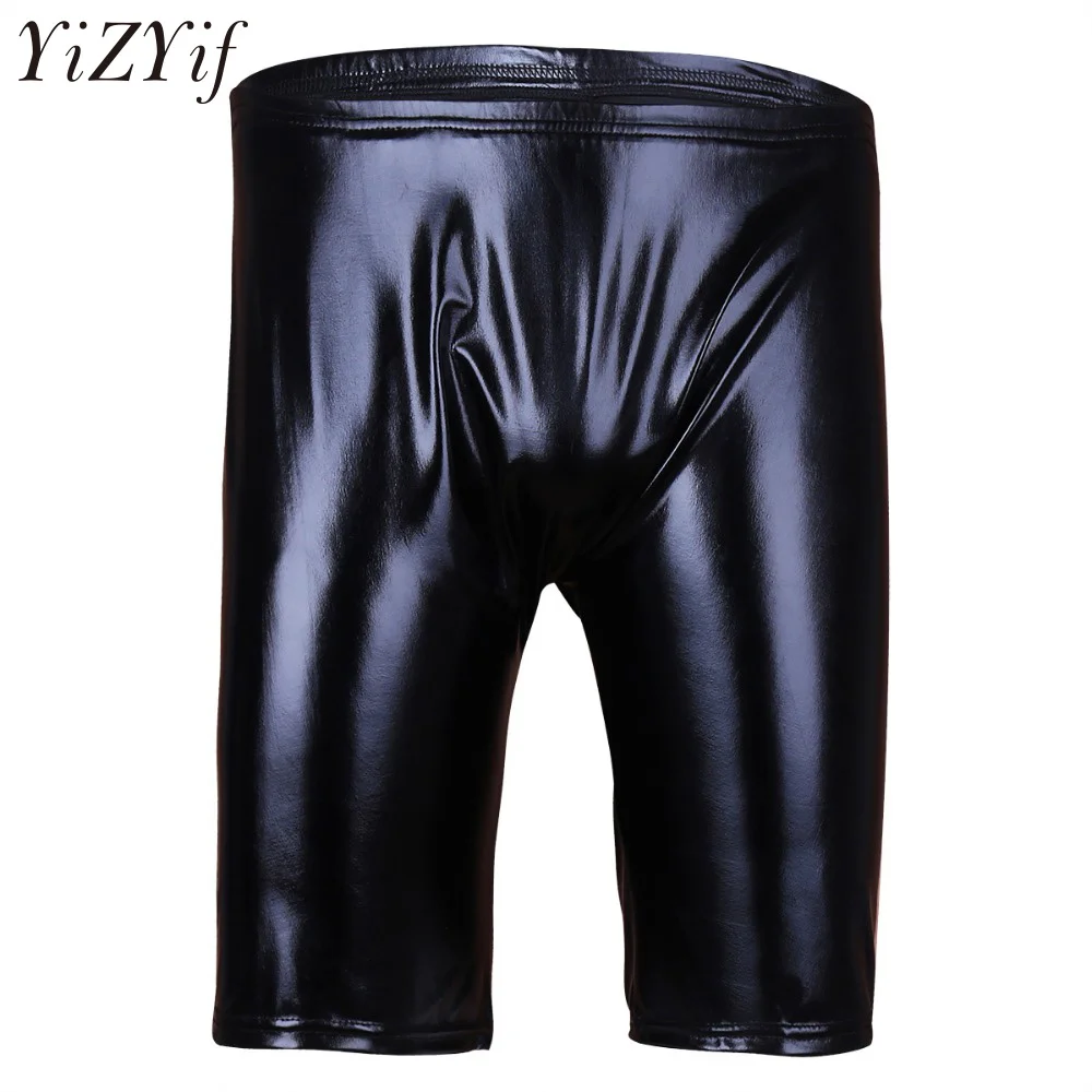 

YiZYiF Men Linerie Soft Wet look Patent Leater Boxer Sorts Male Fitness Bodybuildin Workout Man Fasion Practice Sorts