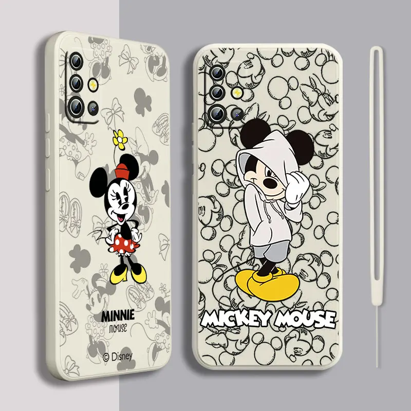 

Mickey Minnie Mouse Phone Case For Samsung A22 A30S A30 A31 A32 A33 A42 A50 A51 A52 A53 A71 A72 A73 Liquid Rope Soft Back Capa