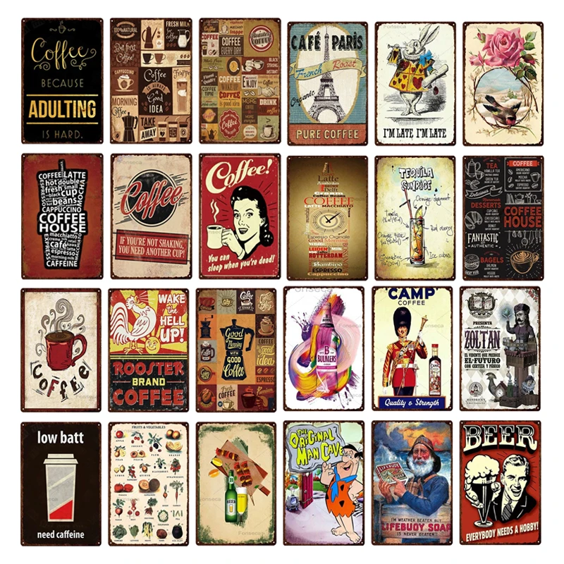 

Пивной кофейный знак, плакат, винтажные металлические настенные знаки, искусство, декоративные пластины, металлические знаки, печатные таб...