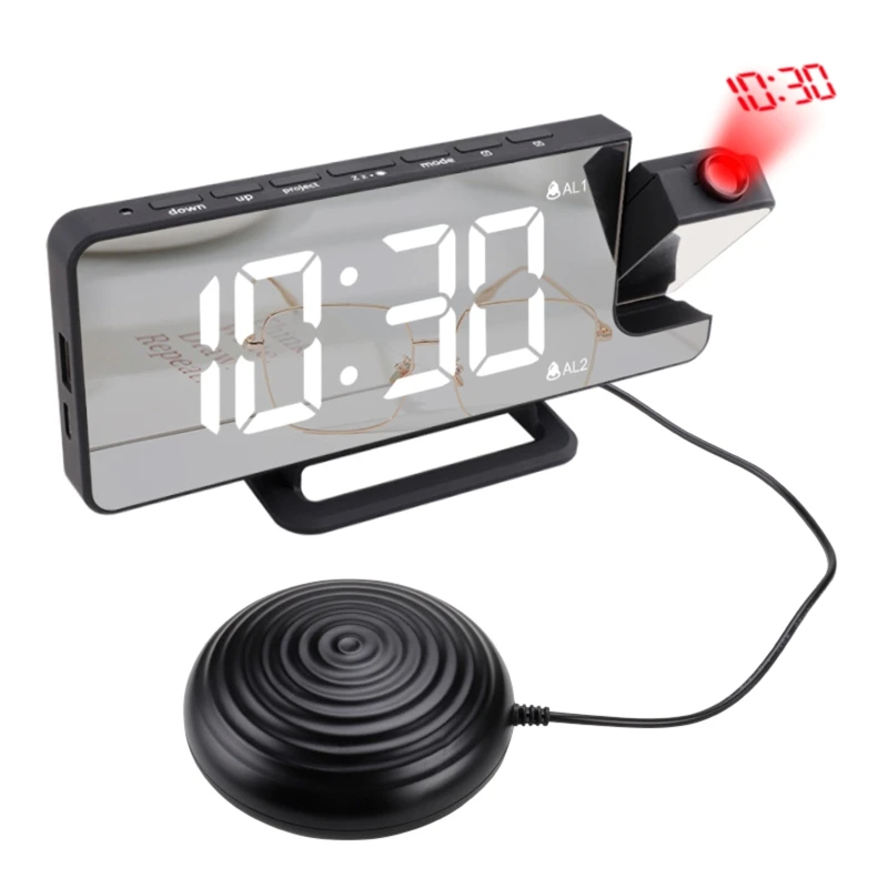 

USB Rechargeable Vibrating Alarm Clock Projection Snooze Time Clocks for Children Heavy Sleepers Wake Up Light Sensing