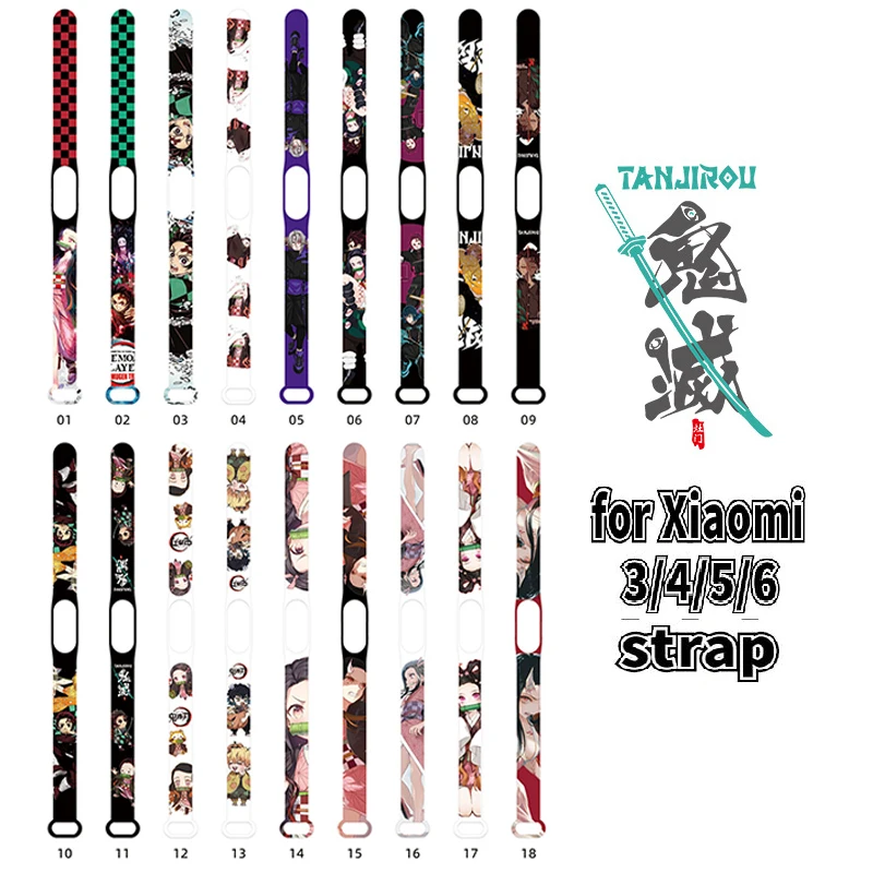 

Anime Demon Slayer Xiaomi Bracelet Graffiti Silicone Replacement Bracelet for Mi 3/4/5/6 Generation NFC Wristband