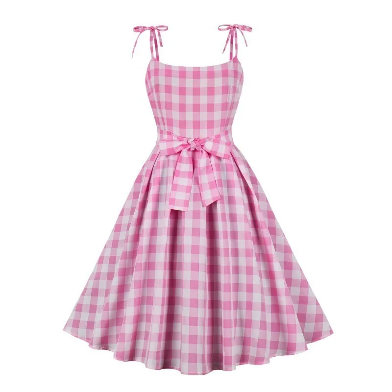 

Women's Vintage Checkered Suspender Sweet Style Bow Tie 50s Retro Rockabilly Prom Clothing New Evening Dress A-line Swing Dress