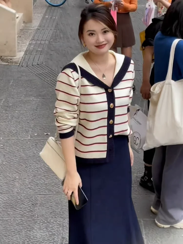 Осенне-зимняя Новинка женская одежда полосатая трикотажная нижняя рубашка без