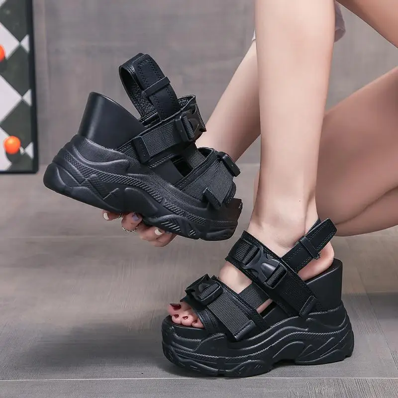 Thick-Soled Heightened Summer Solid-Color Sandals Women's New High-Heeled Open-Toed Sandals Wedge Platform Shoes Women's Shoes