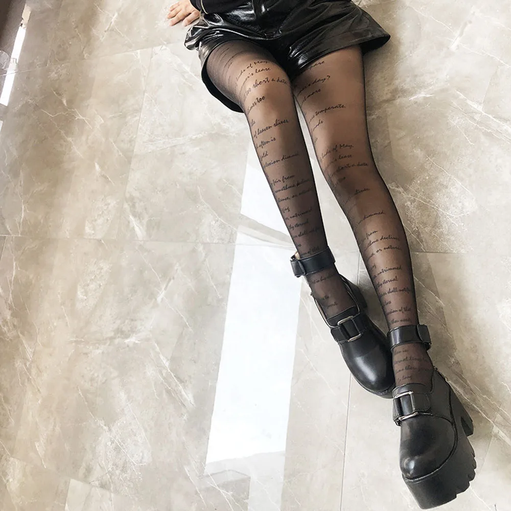 

Thin Letter Woman Anti-hook Nylon With Patterned Transparent Tights Tattoos Pantyhose Inscriptions