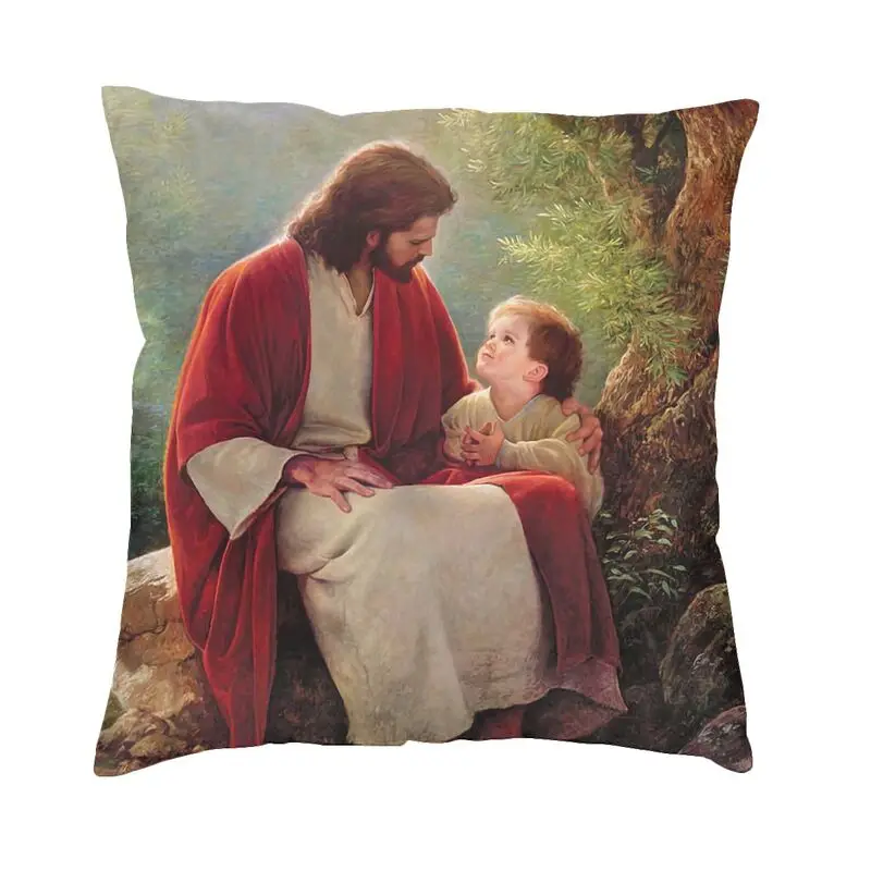 

Jesus And Children Pillow Case Decor Home Luxury Vintage Christ Christian Painting Chair Cushion Square Pillowcase