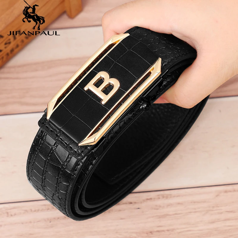 Ремень мужской с автоматической пряжкой под крокодиловую кожу