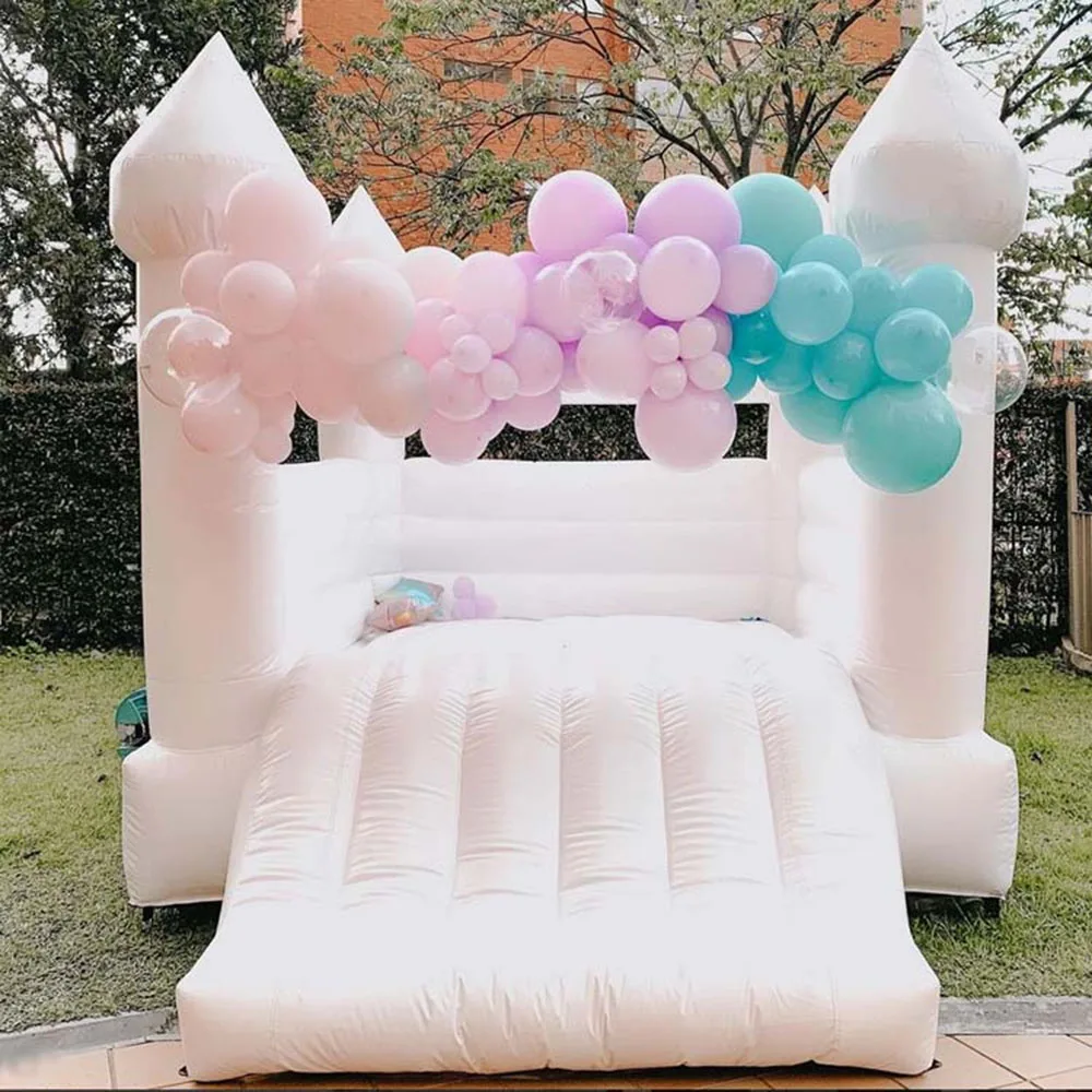 

Commercial kids bounce house PVC White Wedding Jumper with slide Bouncy Castle for Party House Event Jumping Bouncer with blower