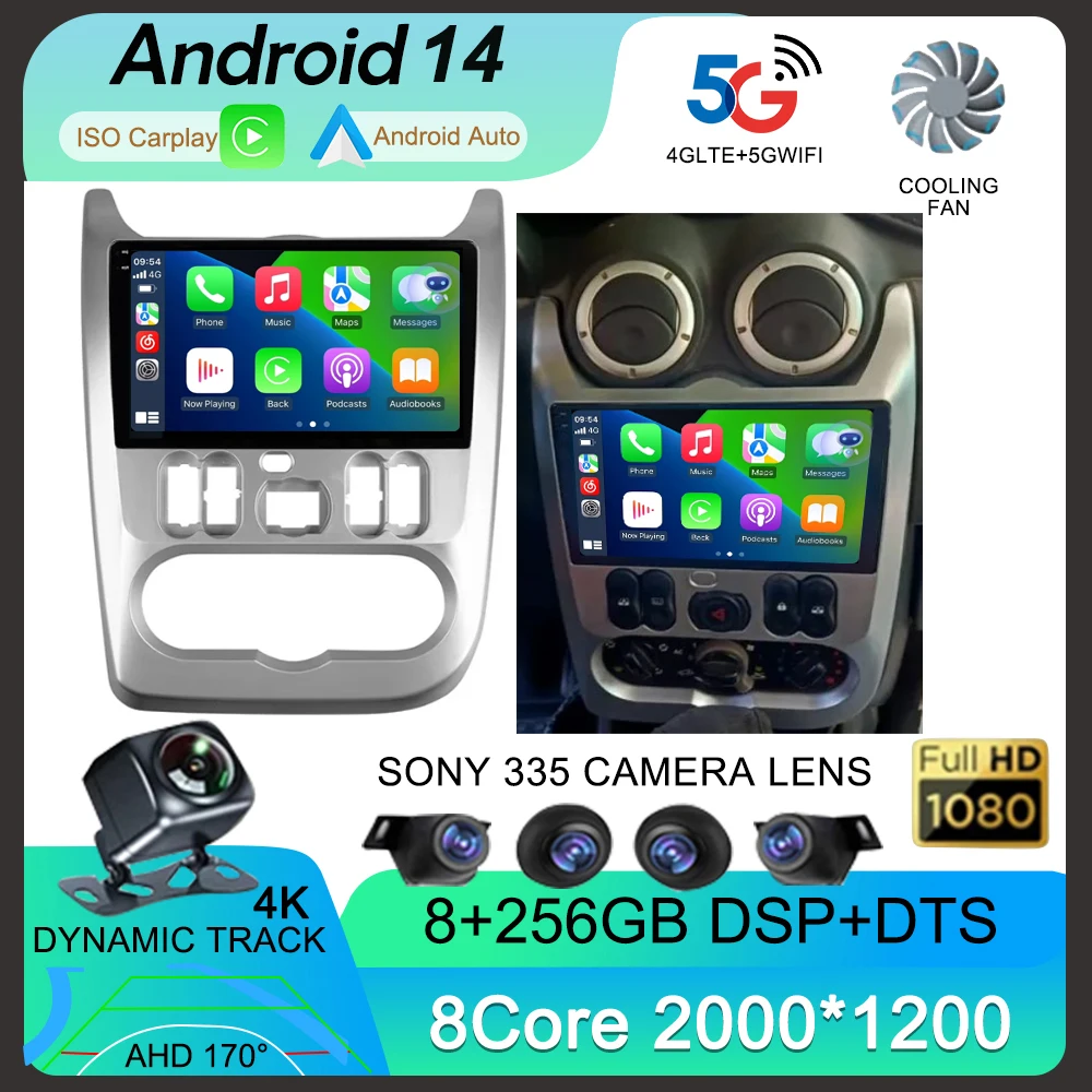 Автомобильный радиоприемник Android 14 Carplay 4G для Renault Logan 1 Sandero 2009 2010 2011 2012-2015