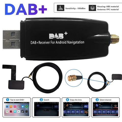 DAB+ Box Адаптер радиоприемника Автомобильный DAB+ Цифровая радиоприемник Антенна USB-интерфейс для Android 5.1 и выше автомобильного радиоприемника