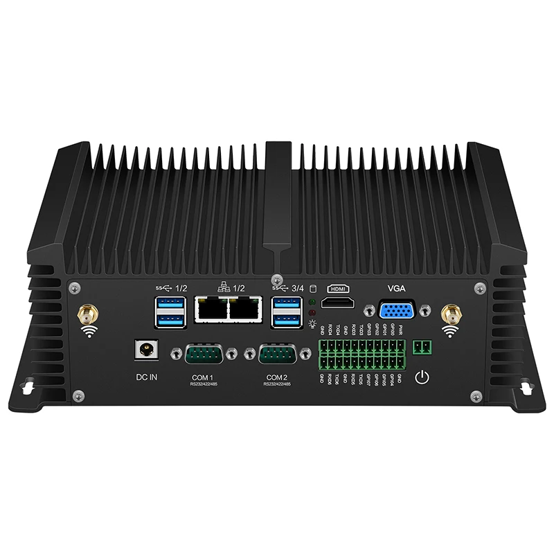 Fanless Industrial Mini PC Intel Core i5 8250U i7 8550U RS232/422/485 Dual Ethernet HDMI VGA GPIO WiFi 4G LTE Windows Linux