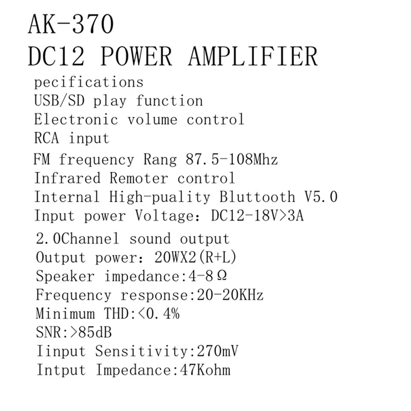 Новый AK370 домашний цифровой усилитель мини Hi-Fi Bluetooth аудио мощности для SD-карты U