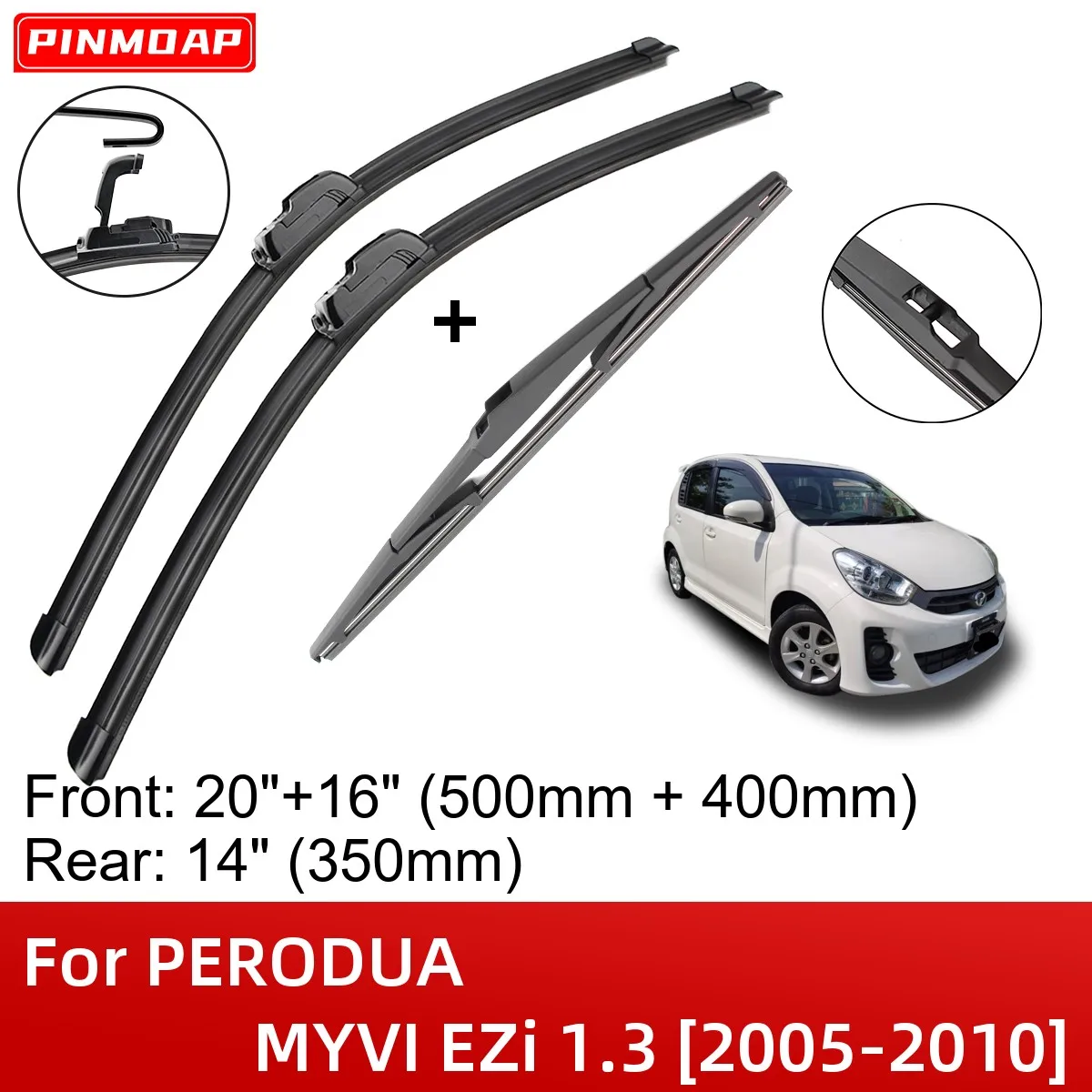 

Щетки стеклоочистителя передние и задние для PERODUA MYVI EZi 1,3 2005-2010 20 + 16 + 14 дюймов, 2005, 3 шт.