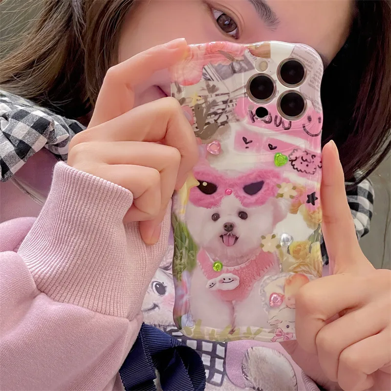 

Pink sunglasses puppy+diamond patch Phone Case For iphone 14 13 12 11 Pro Max X XR XSMAX 7 8 Plus SE TPU Case Cover new products